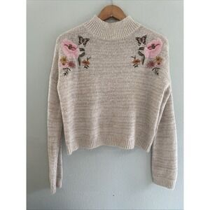 Cloudchaser Sweater Women's M Ivory Embroidered Floral Grannycore Flowercore